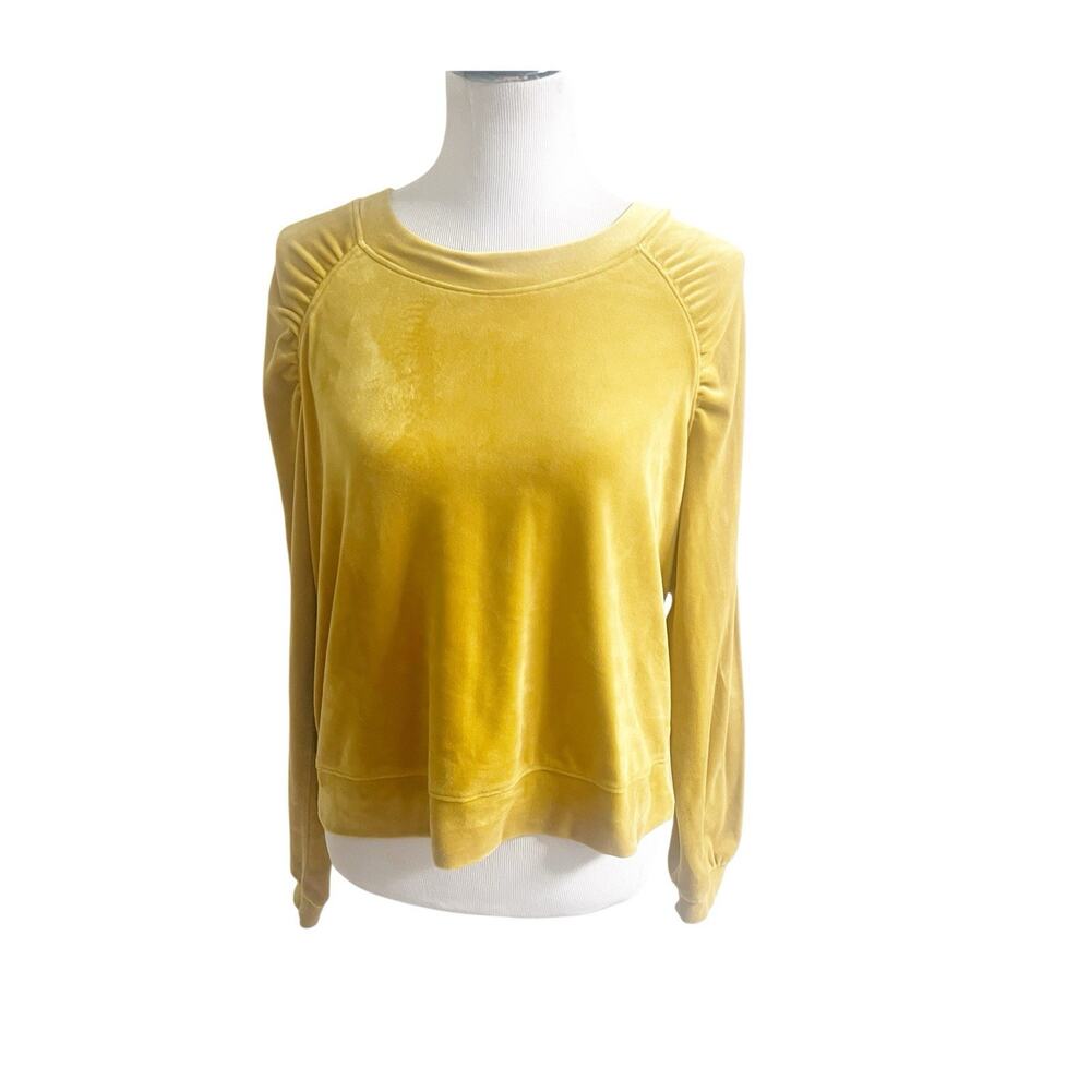 Saturday Sunday By Anthropologie Velour Sweater Mustard Size Medium Ruched Boho